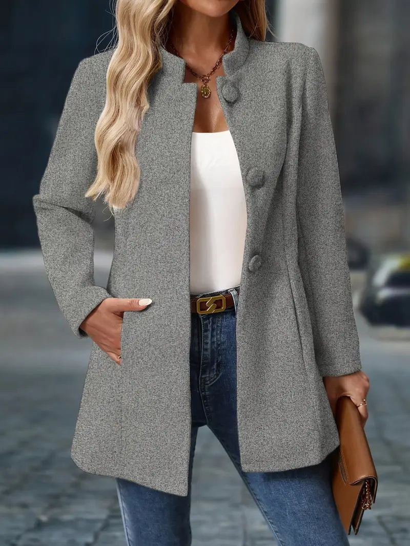 Chāme | Elegante Dames Wintermantel met Knoopsluiting - Warme Klassieke Lange Wollen Look Jas met Reverskraag