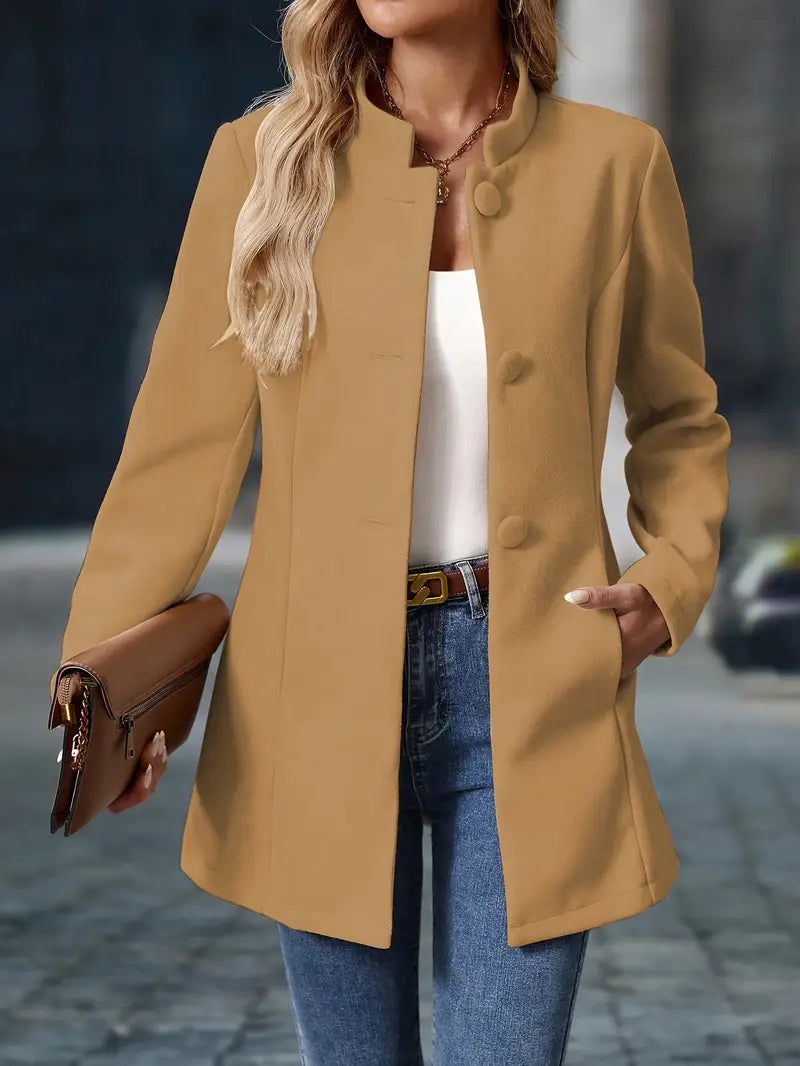 Chāme | Elegante Dames Wintermantel met Knoopsluiting - Warme Klassieke Lange Wollen Look Jas met Reverskraag