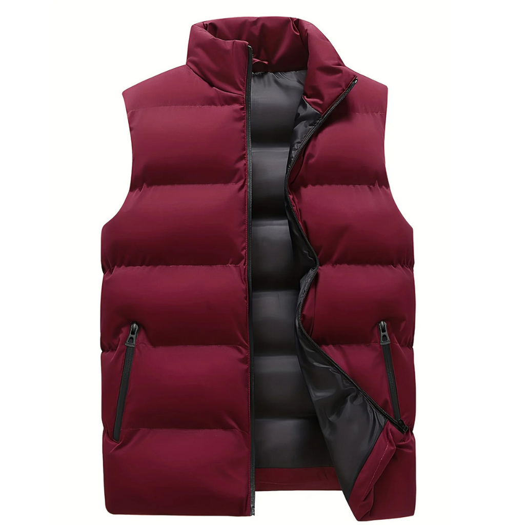 Figueral | Gevoerde Heren Bodywarmer Puffer Vest met Gestikte Look - Mouwloos Gewatteerd Wintervest met Ritssluiting & Opstaande Kraag voor Laagjes Rood
