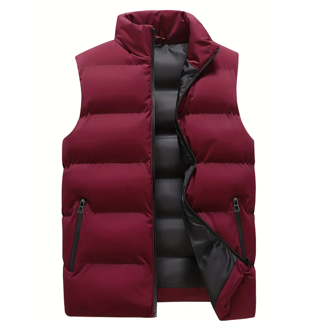 Figueral | Gevoerde Heren Bodywarmer Puffer Vest met Gestikte Look - Mouwloos Gewatteerd Wintervest met Ritssluiting & Opstaande Kraag voor Laagjes Rood