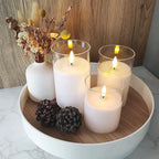 Vlamloze Kaarsenset – 3 LED Kaarsen met Afstandsbediening, Dimbaar, Sfeerverlichting in Amber, Grijs of Transparant – SerenityGlow