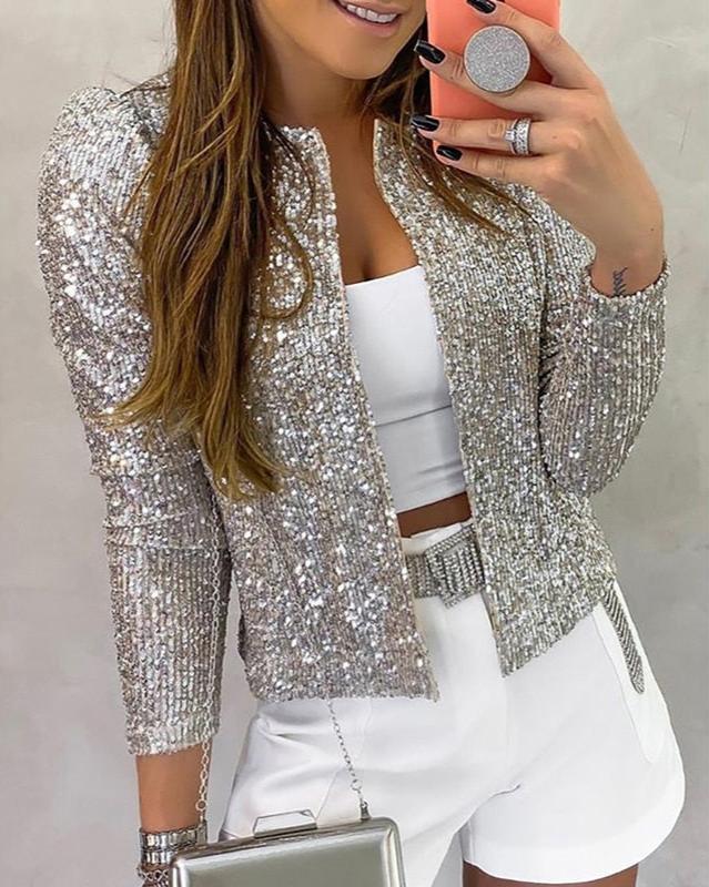 Isana | Elegante Dames Glinsterende Open Winterjas - Feestelijke Mantel met Glitters en Metallic Glans Zonder Sluiting
