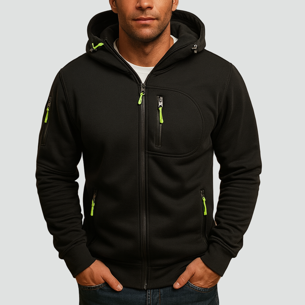 Hermosa | Heren Hoodie met Rits en Capuchon Comfortabele Pasvorm Zwart