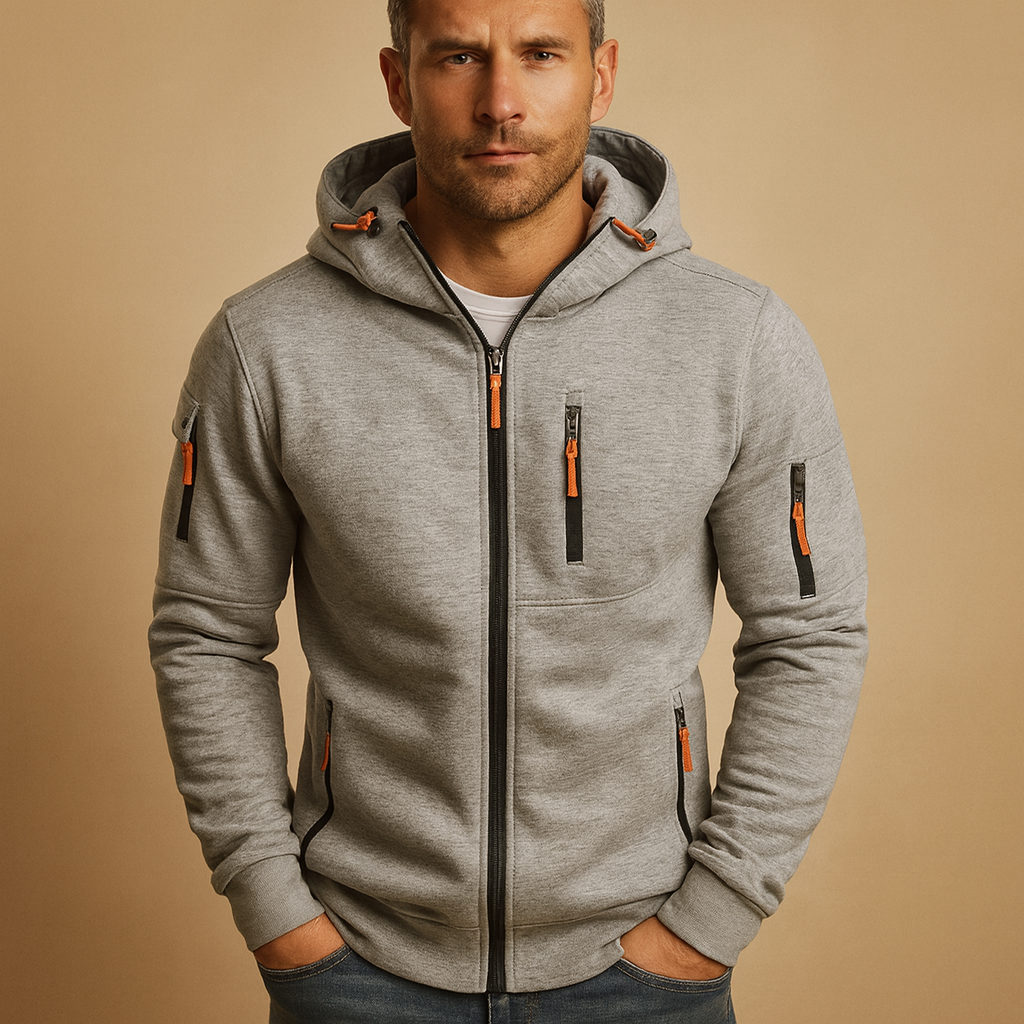 Hermosa | Heren Hoodie met Rits en Capuchon Comfortabele Pasvorm Lichtgrijs