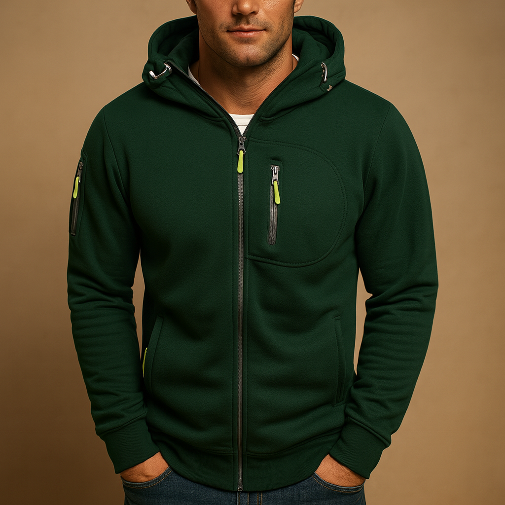Hermosa | Heren Hoodie met Rits en Capuchon Comfortabele Pasvorm Groen