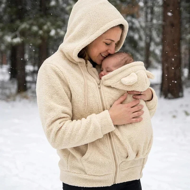 Zachte Fleece Draaghoodie met Voorzak voor Babydragen – Babydraag Hoodie voor Mama & Papa, 5 Kleuren, S–XXL