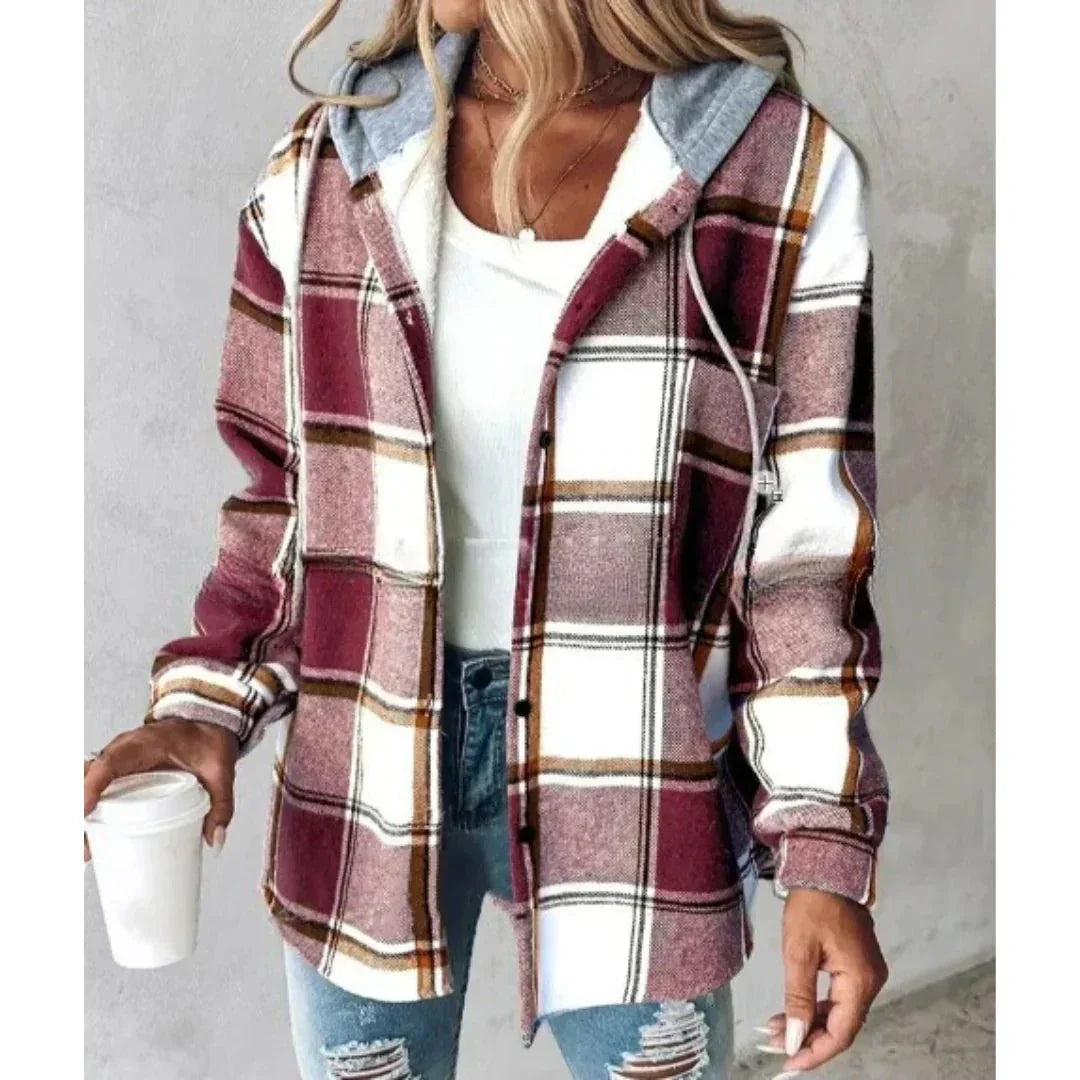 Parsha | Casual Dames Winterjack met Ruitpatroon en Capuchon - Gevoerd Geruit Shacket en Warme Houthakkersjas met Rits