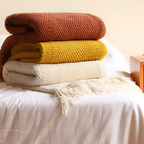 Gebreide Plaid met Kwasten – Zachte Acryl Deken in Merinowol-Look voor Bank & Bed, 9 Kleuren, 127x172 of 130x220 cm