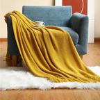 Gebreide Plaid met Kwasten – Zachte Acryl Deken in Merinowol-Look voor Bank & Bed, 9 Kleuren, 127x172 of 130x220 cm Geel