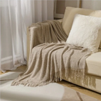 Gebreide Plaid met Kwasten – Zachte Acryl Deken in Merinowol-Look voor Bank & Bed, 9 Kleuren, 127x172 of 130x220 cm Donkerkhaki