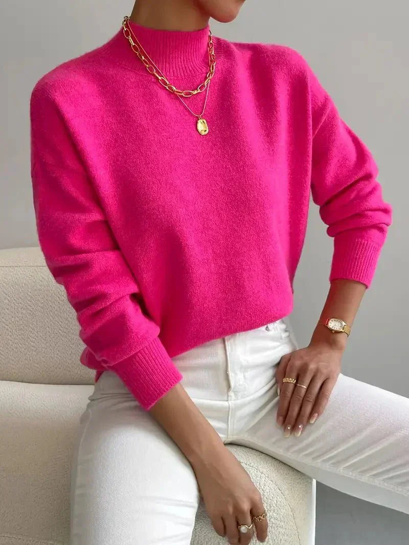 Mechi | Dames Gebreide Trui met Ronde Hals en Geribbelde Boorden - Comfortabele Klassieke Pullover en Basic Sweater