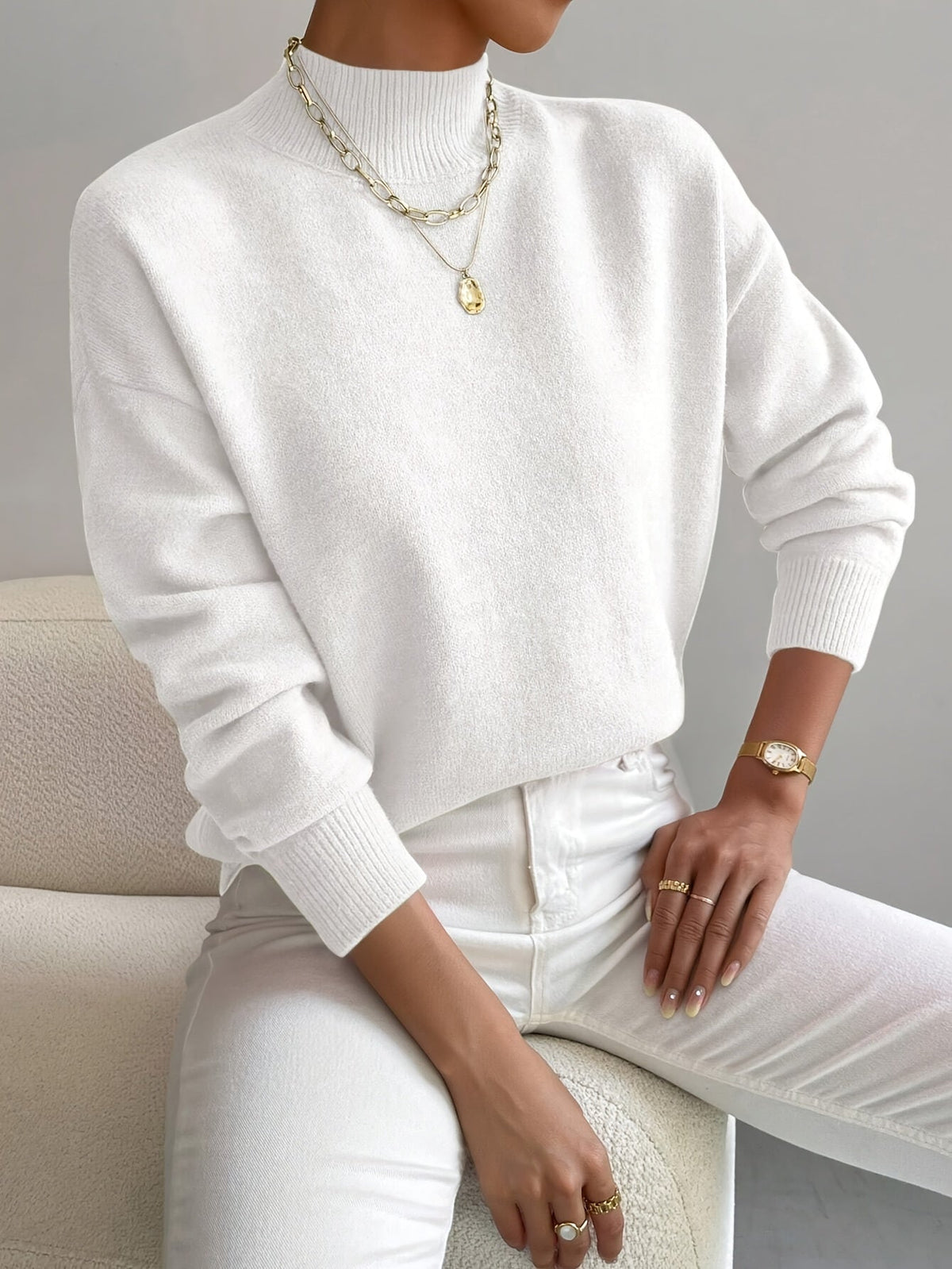 Mechi | Dames Gebreide Trui met Ronde Hals en Geribbelde Boorden - Comfortabele Klassieke Pullover en Basic Sweater