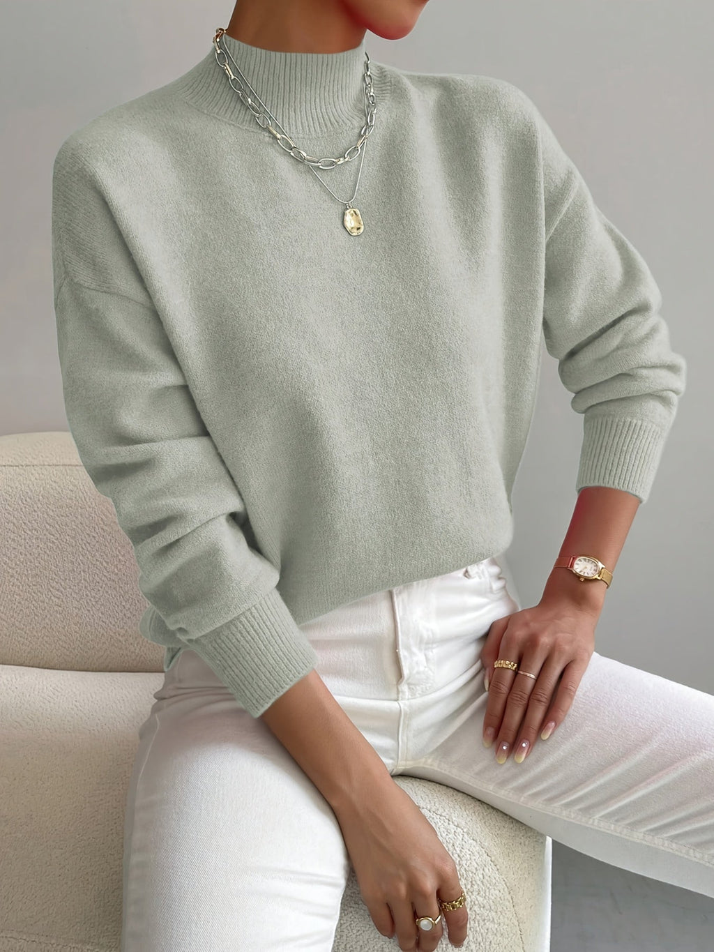 Mechi | Dames Gebreide Trui met Ronde Hals en Geribbelde Boorden - Comfortabele Klassieke Pullover en Basic Sweater