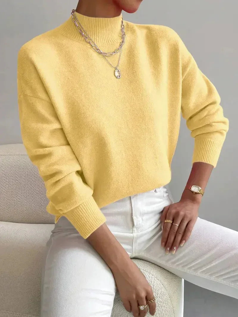 Mechi | Dames Gebreide Trui met Ronde Hals en Geribbelde Boorden - Comfortabele Klassieke Pullover en Basic Sweater