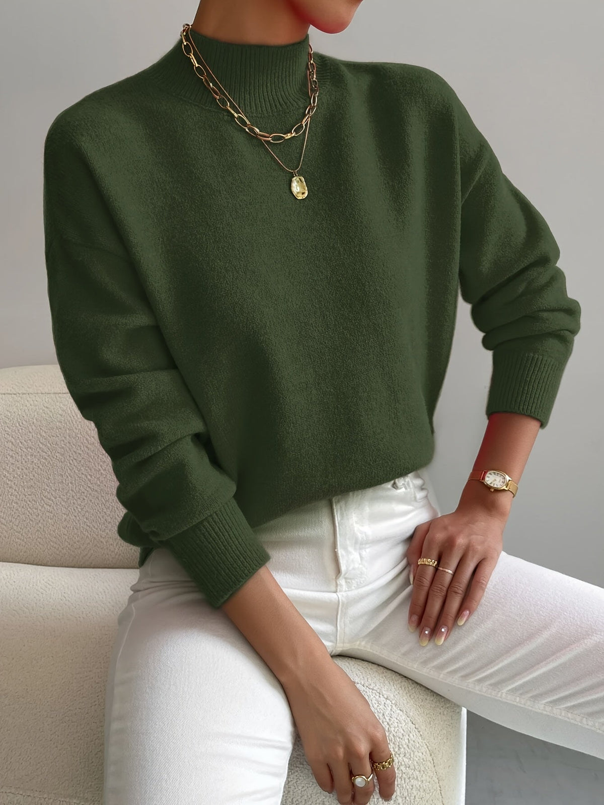 Mechi | Dames Gebreide Trui met Ronde Hals en Geribbelde Boorden - Comfortabele Klassieke Pullover en Basic Sweater