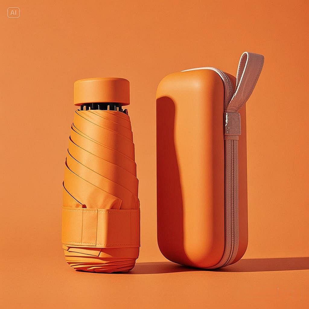 Compacte Zakparaplu met Waterdichte Hoes - Stormvaste Opvouwbare Paraplu met Hardcase Reis-Etui & Automatisch Open/Dicht Oranje