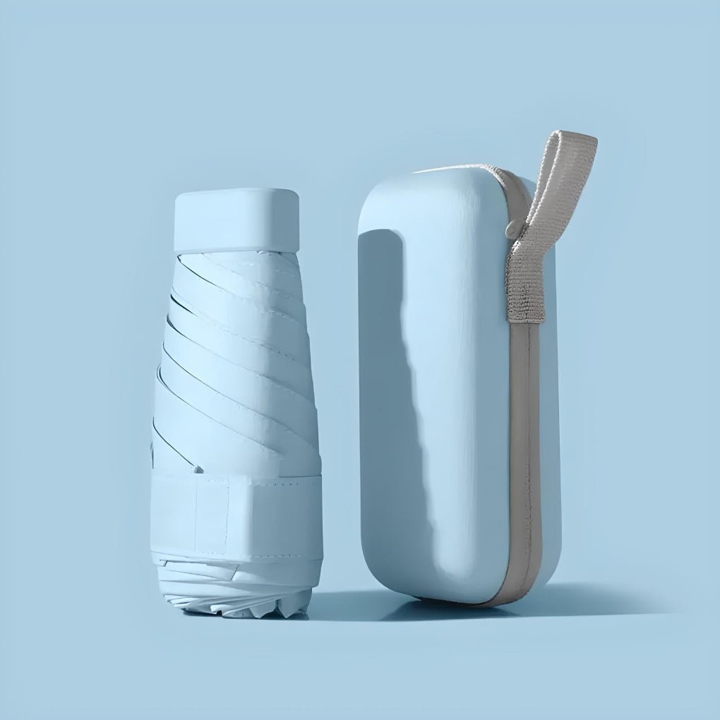 Compacte Zakparaplu met Waterdichte Hoes - Stormvaste Opvouwbare Paraplu met Hardcase Reis-Etui & Automatisch Open/Dicht Lichtblauw