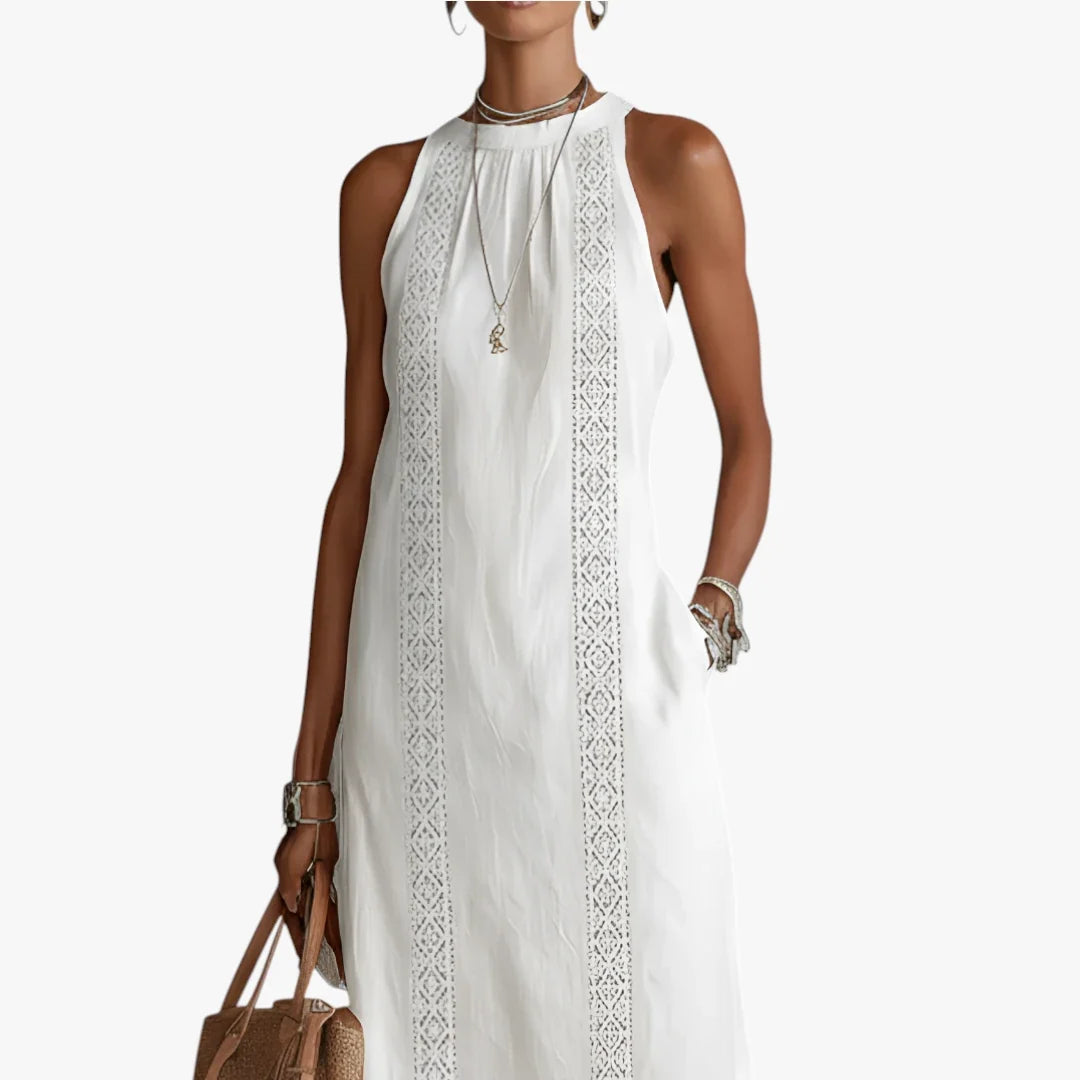 Bersh | Dames Elegante Midi Zomerjurk met Halterneck en Zijzakken