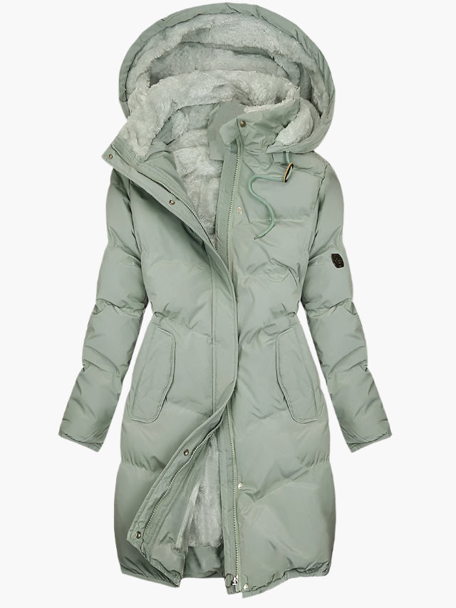 Flōre | Warme Dames Lange Wintermantel met Capuchon en Kunstbont Kraag - Gevoerde Winterjas en Parka met Rits