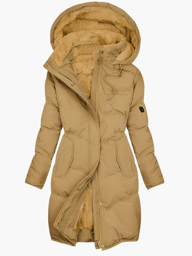 Flōre | Warme Dames Lange Wintermantel met Capuchon en Kunstbont Kraag - Gevoerde Winterjas en Parka met Rits