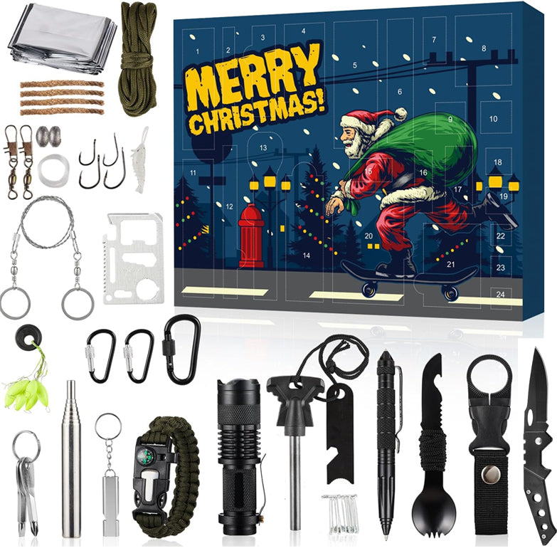 Outdoor Survival Adventskalender 24 Dagen – Adventskalender met Kampeer Gadgets & Gereedschap De Kerstman