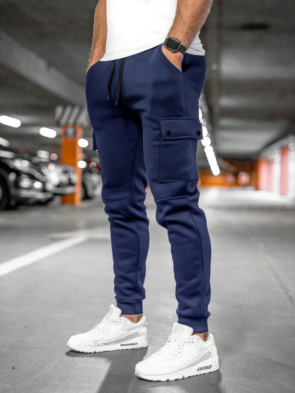 Hermosa | Comfortabele Heren Joggingbroek met Draai-Omslag Zakken - Slim Fit Katoenen Sweatpants met Trekkoord & Elastische Boorden Donkerblauw