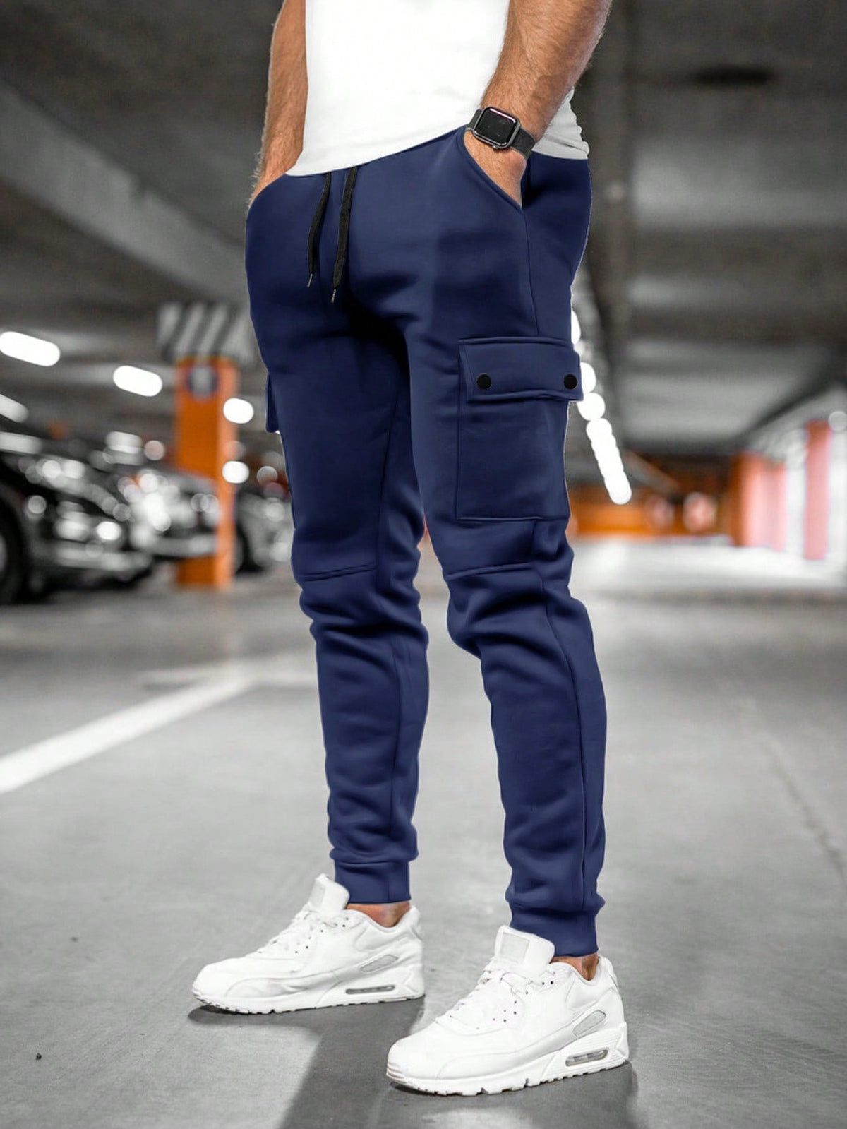 Hermosa | Comfortabele Heren Joggingbroek met Draai-Omslag Zakken - Slim Fit Katoenen Sweatpants met Trekkoord & Elastische Boorden Donkerblauw