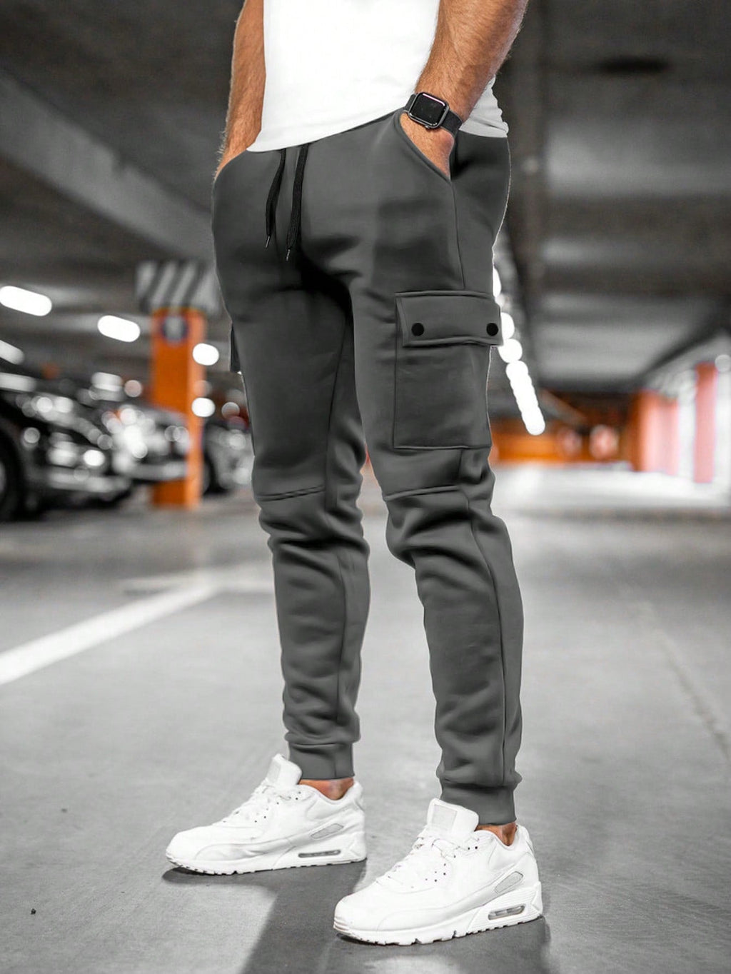 Hermosa | Comfortabele Heren Joggingbroek met Draai-Omslag Zakken - Slim Fit Katoenen Sweatpants met Trekkoord & Elastische Boorden Donkergrijs