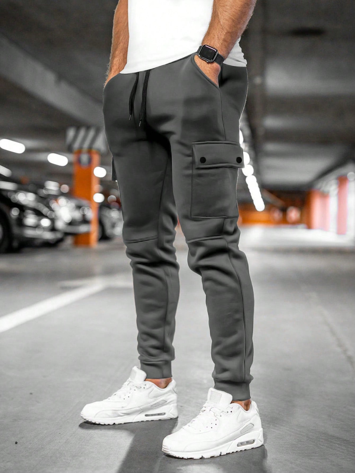 Hermosa | Comfortabele Heren Joggingbroek met Draai-Omslag Zakken - Slim Fit Katoenen Sweatpants met Trekkoord & Elastische Boorden Donkergrijs