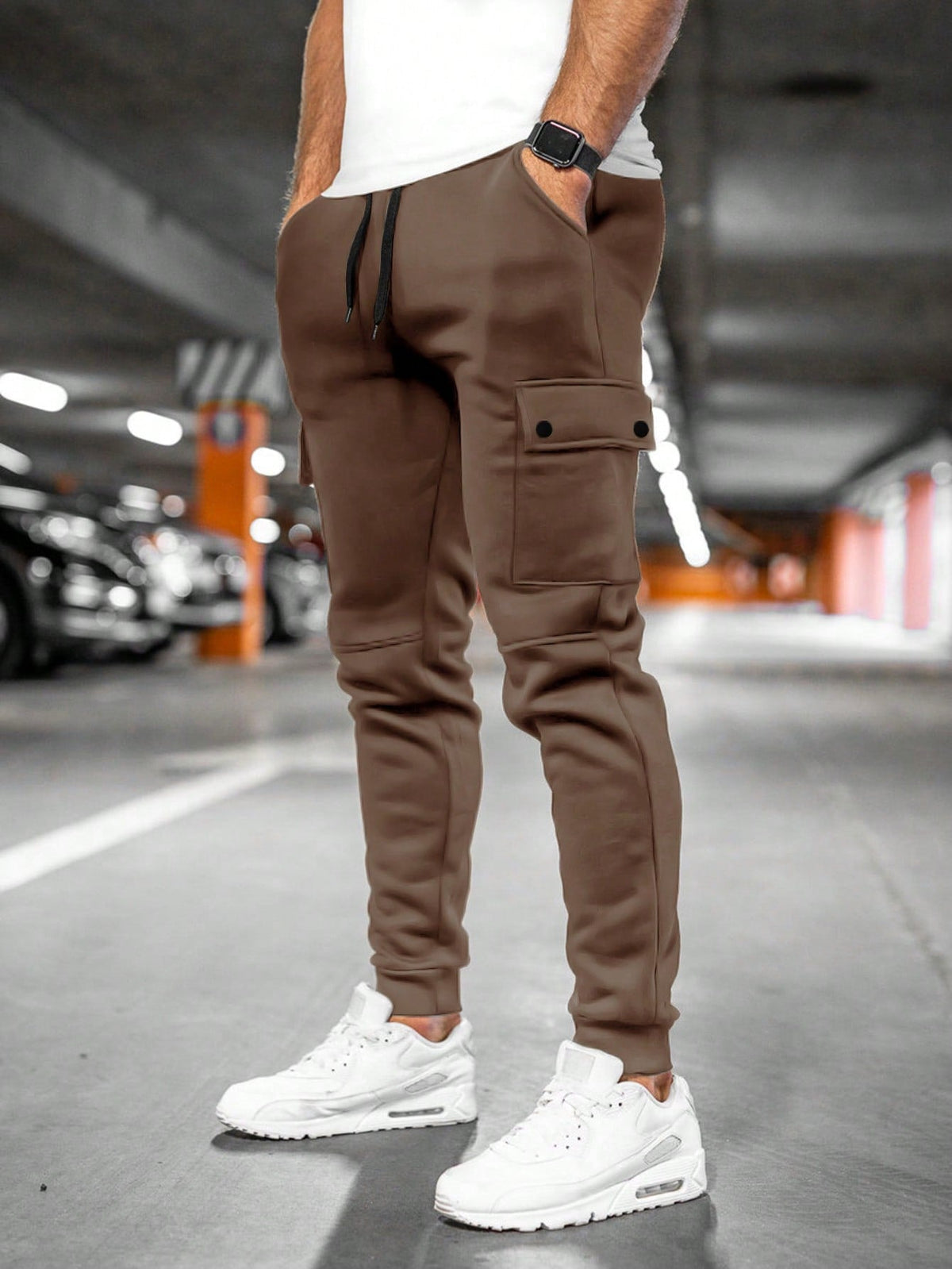 Hermosa | Comfortabele Heren Joggingbroek met Draai-Omslag Zakken - Slim Fit Katoenen Sweatpants met Trekkoord & Elastische Boorden Koffie