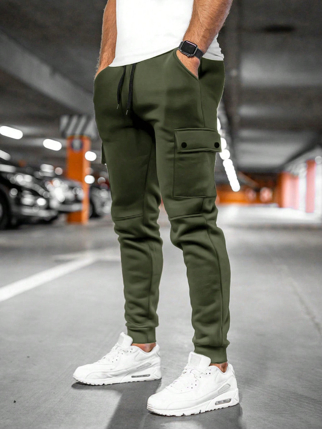Hermosa | Comfortabele Heren Joggingbroek met Draai-Omslag Zakken - Slim Fit Katoenen Sweatpants met Trekkoord & Elastische Boorden Legergroen