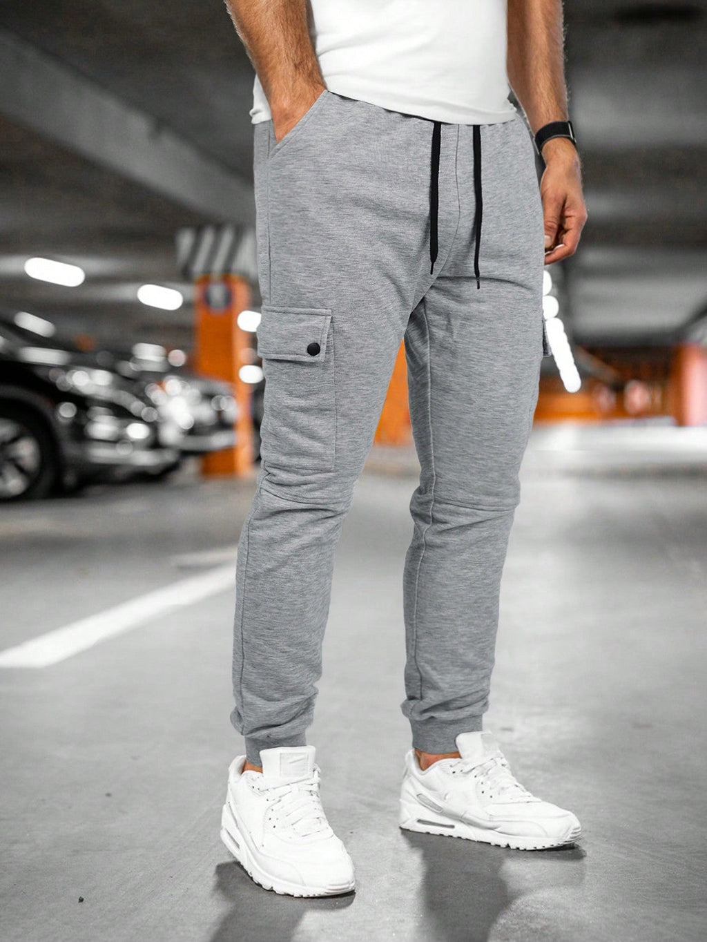Hermosa | Comfortabele Heren Joggingbroek met Draai-Omslag Zakken - Slim Fit Katoenen Sweatpants met Trekkoord & Elastische Boorden Lichtgrijs