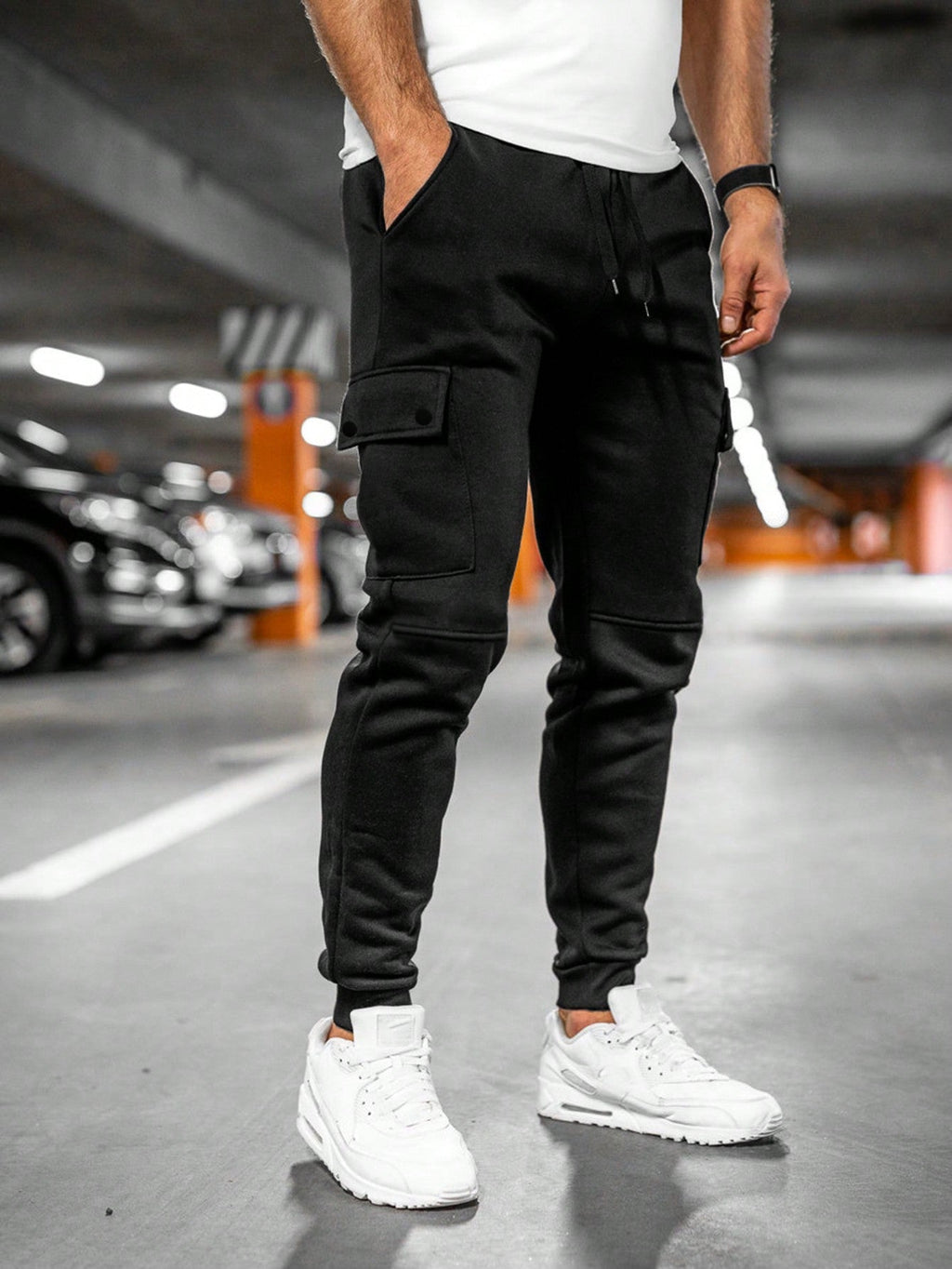 Hermosa | Comfortabele Heren Joggingbroek met Draai-Omslag Zakken - Slim Fit Katoenen Sweatpants met Trekkoord & Elastische Boorden Zwart