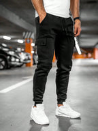 Hermosa | Comfortabele Heren Joggingbroek met Draai-Omslag Zakken - Slim Fit Katoenen Sweatpants met Trekkoord & Elastische Boorden Zwart
